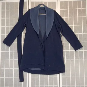 UGG Blanche II Navy Blue Fleece Lined Belted Wrap Robe Cozy Lounge Spots S/M