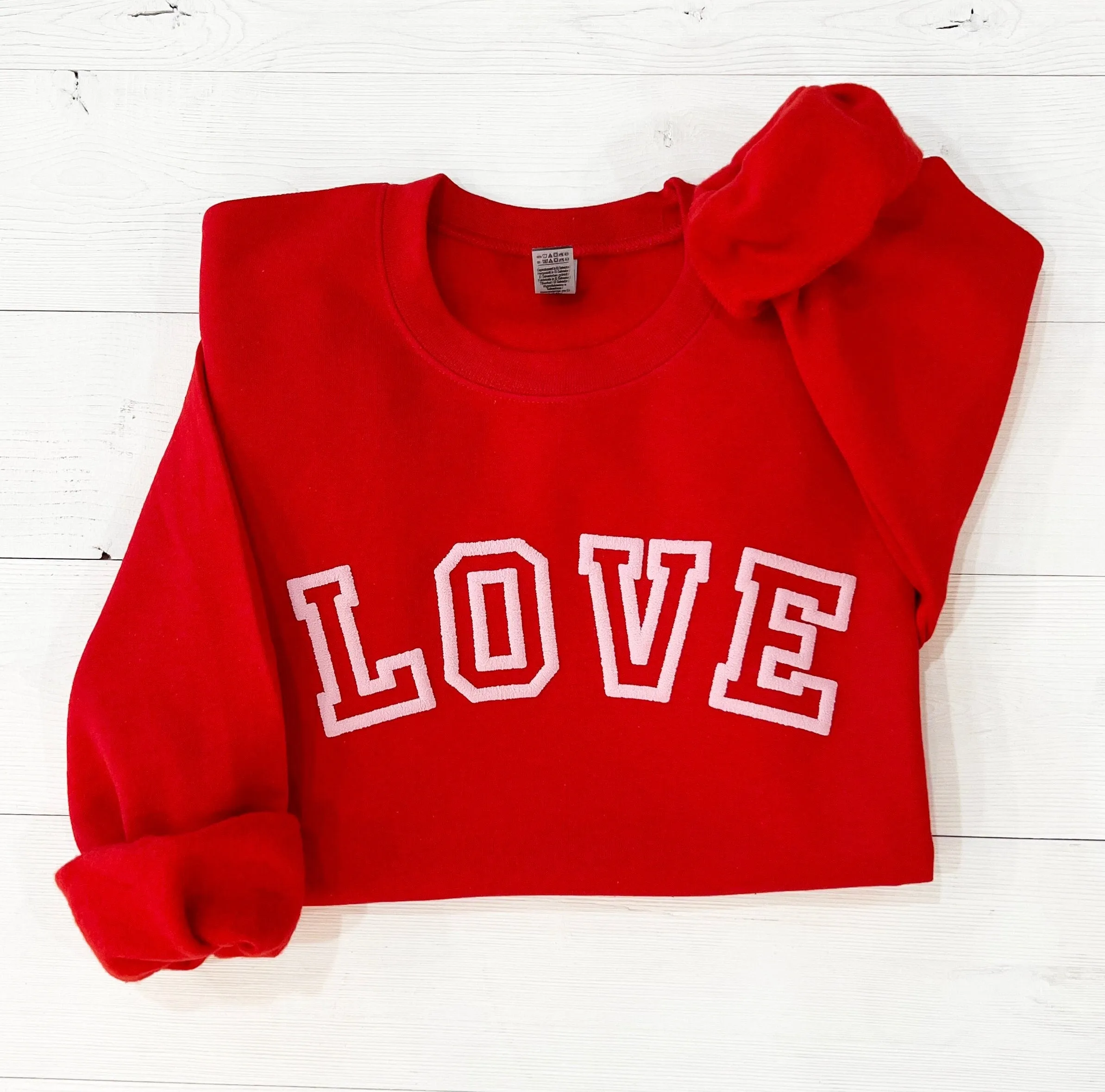 Valentines Day LOVE Varsity Embossed Sweatshirt