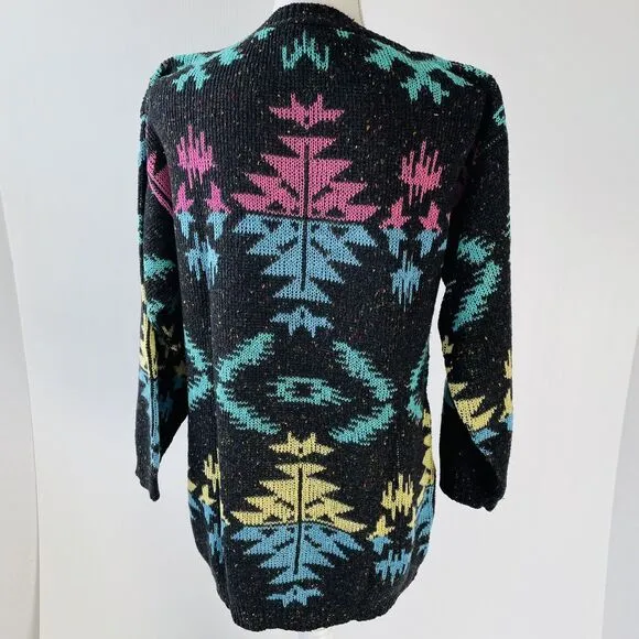 Venezia Sweater Vintage 90s Tribal Rainbow Scoop Neck Intarsia Size Large