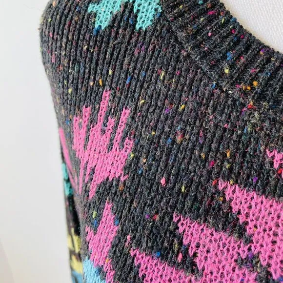 Venezia Sweater Vintage 90s Tribal Rainbow Scoop Neck Intarsia Size Large