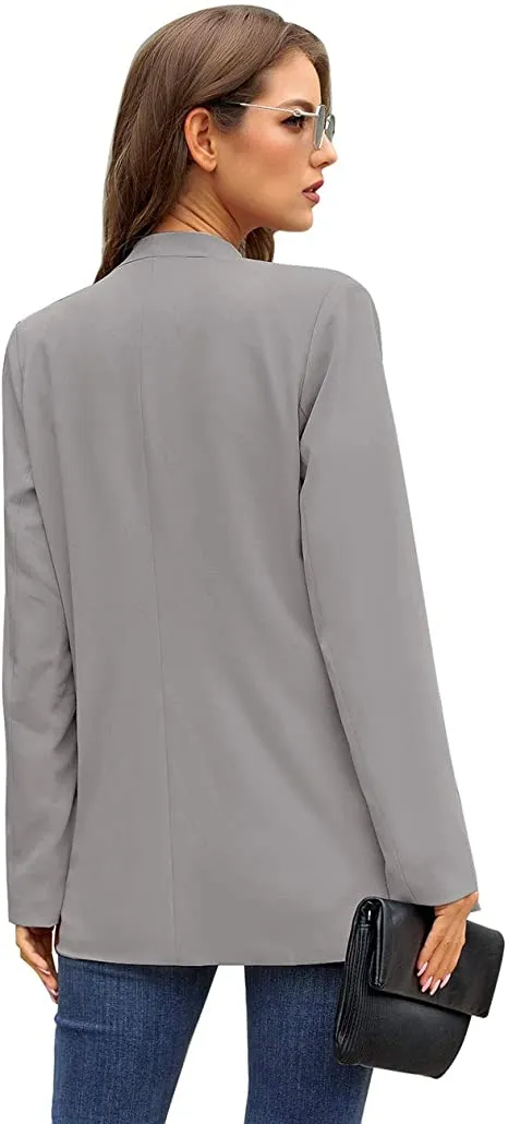 Vetinee Women's Open Front Pockets Blazer Long Sleeve Work Office Cardigan Jacket