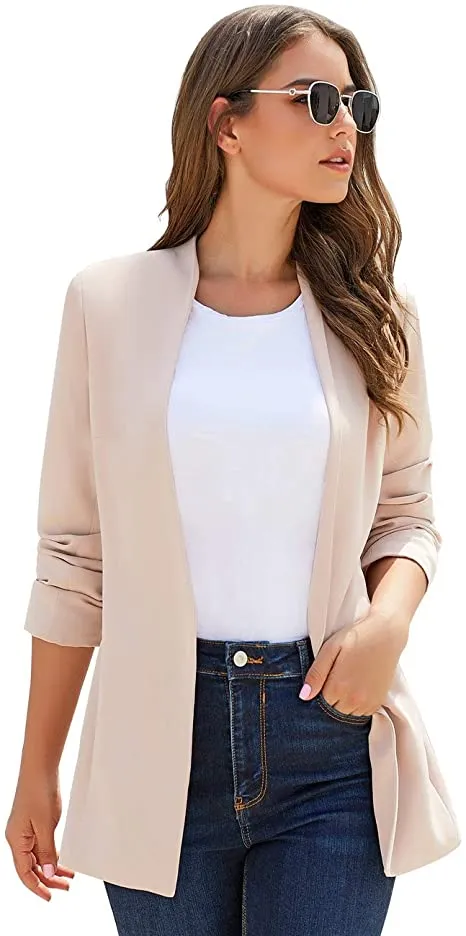 Vetinee Women's Open Front Pockets Blazer Long Sleeve Work Office Cardigan Jacket