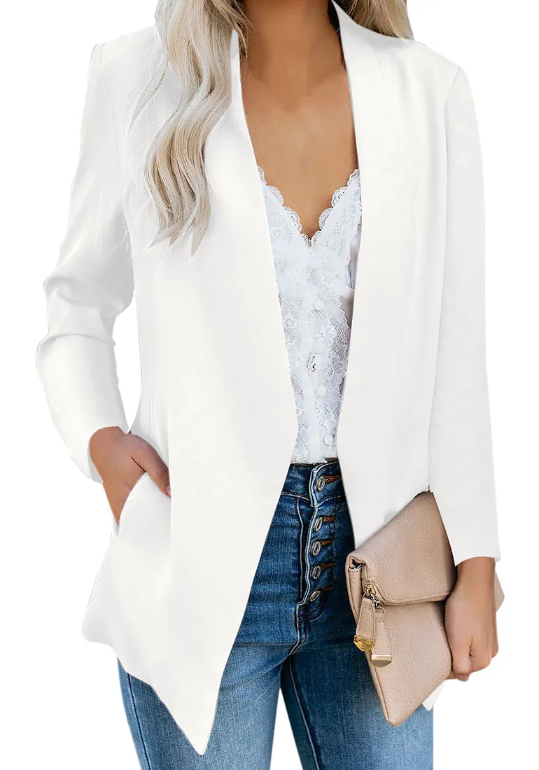 Vetinee Women's Open Front Pockets Blazer Long Sleeve Work Office Cardigan Jacket