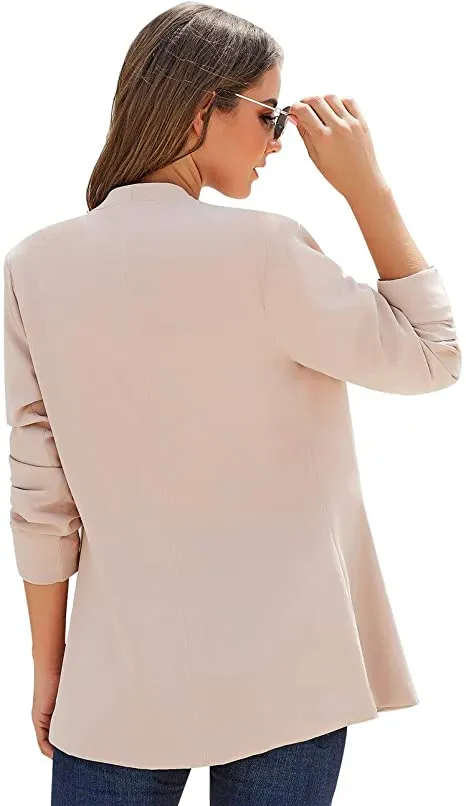 Vetinee Women's Open Front Pockets Blazer Long Sleeve Work Office Cardigan Jacket