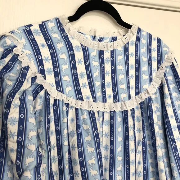 Vintage LL Bean Flannel Nightgown Women’s XL Long sleeve Blue