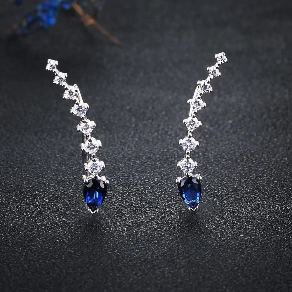 Water Drop Shape Blue Cubic Zirconia Clip Earrings For Women 925 Sterling Silver Party Jewelry Gift