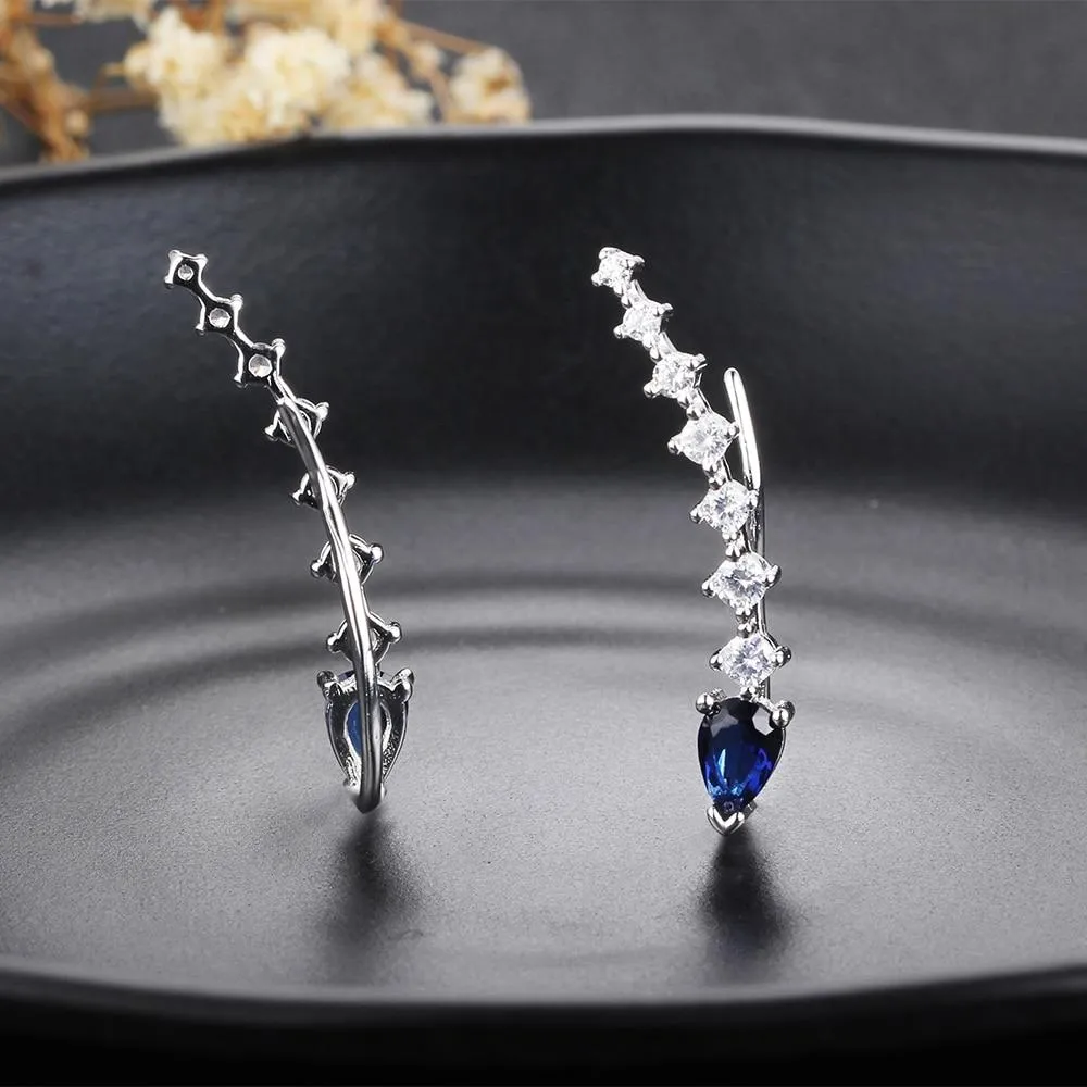 Water Drop Shape Blue Cubic Zirconia Clip Earrings For Women 925 Sterling Silver Party Jewelry Gift
