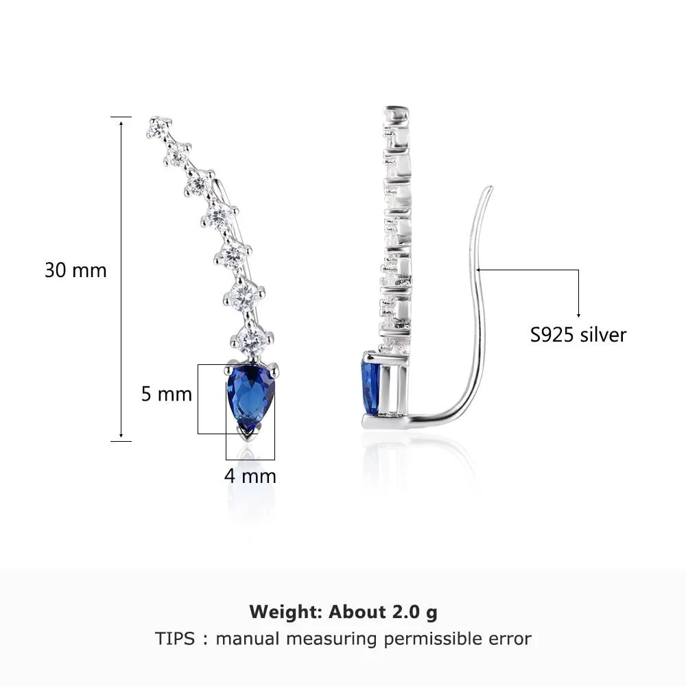 Water Drop Shape Blue Cubic Zirconia Clip Earrings For Women 925 Sterling Silver Party Jewelry Gift