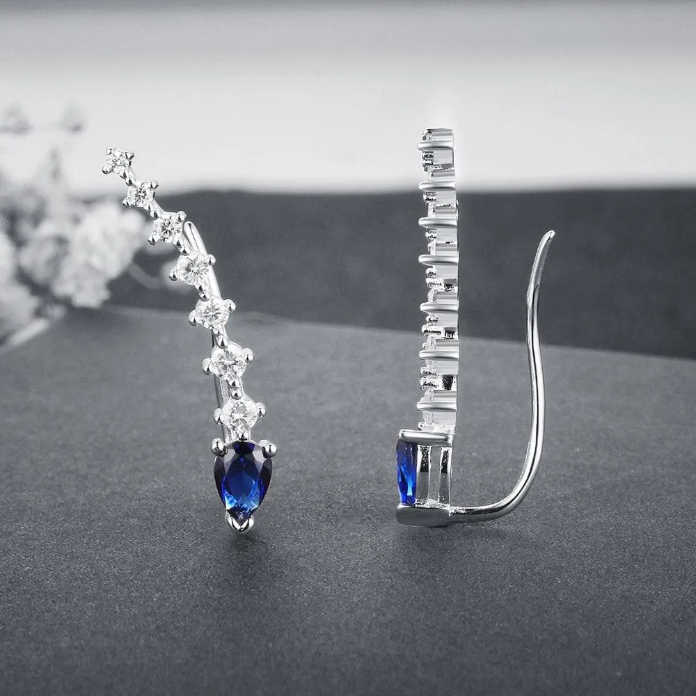 Water Drop Shape Blue Cubic Zirconia Clip Earrings For Women 925 Sterling Silver Party Jewelry Gift