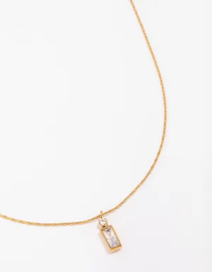 Waterproof Gold Plated Stainless Steel Thin Baguette Round Cubic Zirconia Pendant Necklace