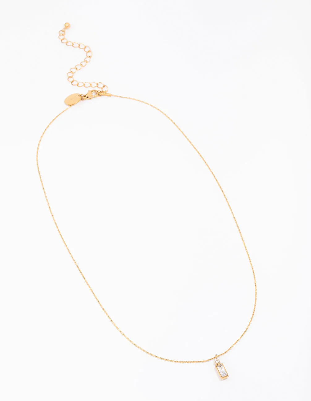 Waterproof Gold Plated Stainless Steel Thin Baguette Round Cubic Zirconia Pendant Necklace