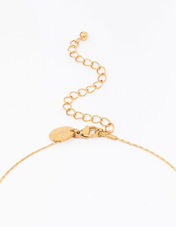 Waterproof Gold Plated Stainless Steel Thin Baguette Round Cubic Zirconia Pendant Necklace