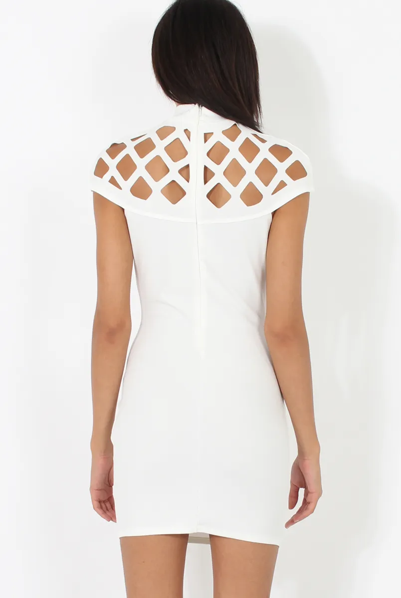 White Cage High Neck Bodycon Dress- Kade