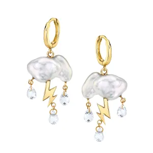 White Storm Cloud Huggie Hoops