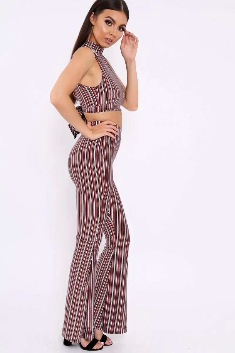 Wine And Black Striped Crop And Trousers Co-Ord - Chrisley