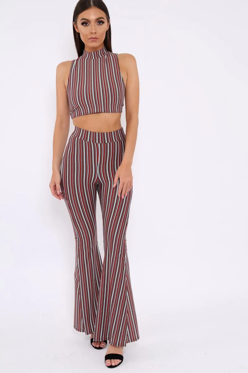 Wine And Black Striped Crop And Trousers Co-Ord - Chrisley