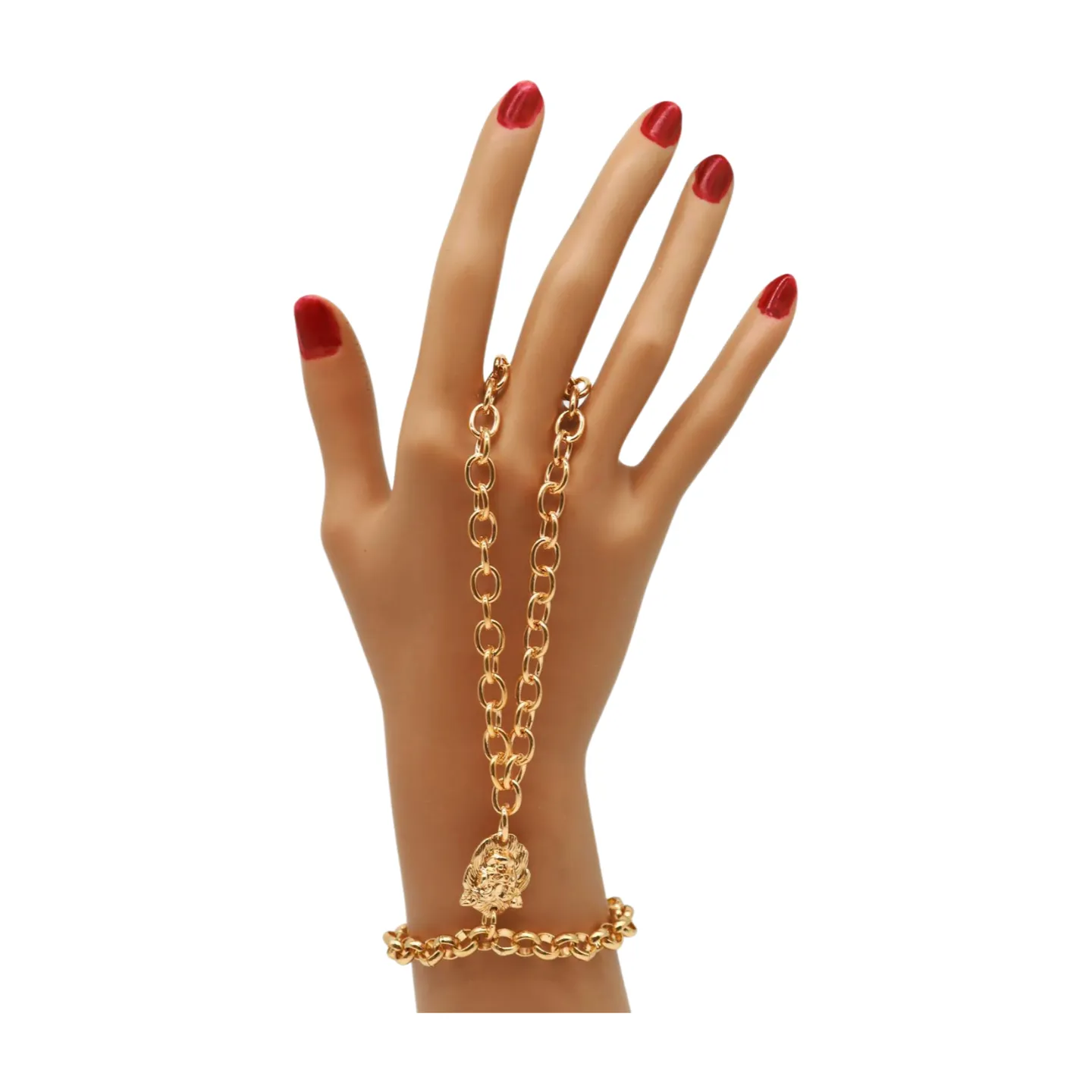 Women Gold Metal Hand Chain Lion Bracelet Ring