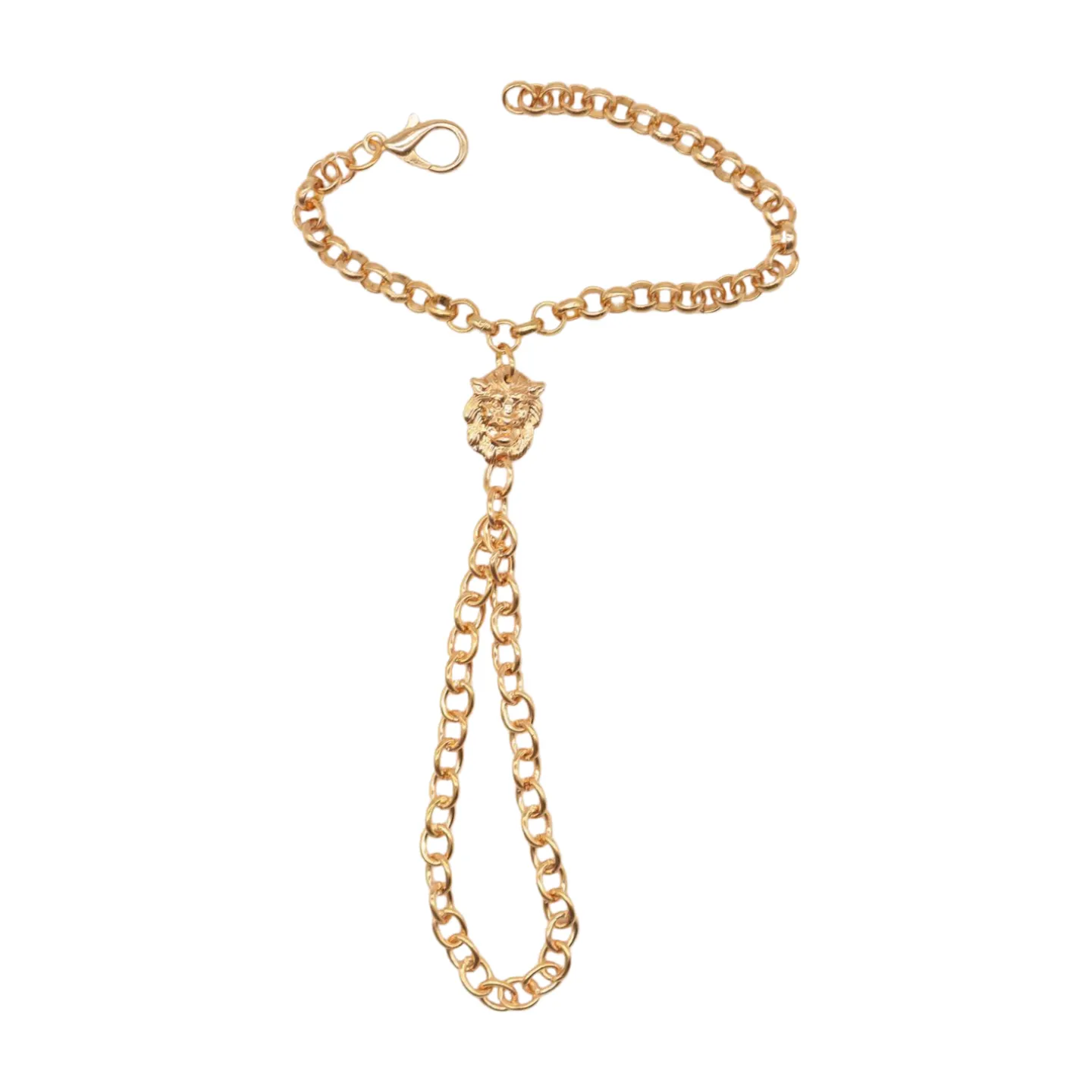 Women Gold Metal Hand Chain Lion Bracelet Ring