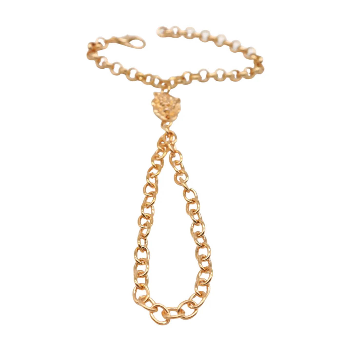 Women Gold Metal Hand Chain Lion Bracelet Ring