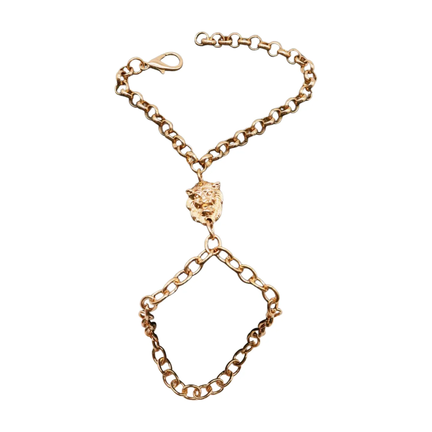 Women Gold Metal Hand Chain Lion Bracelet Ring