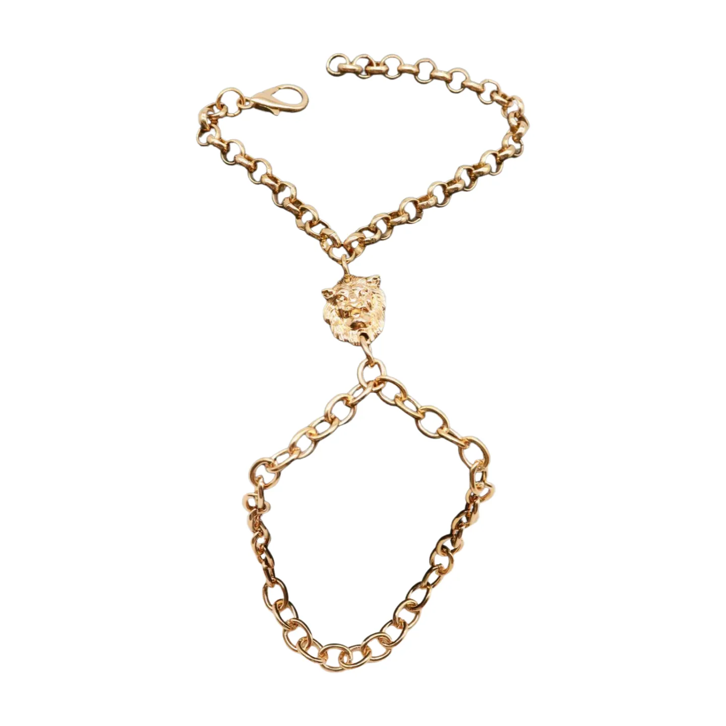 Women Gold Metal Hand Chain Lion Bracelet Ring