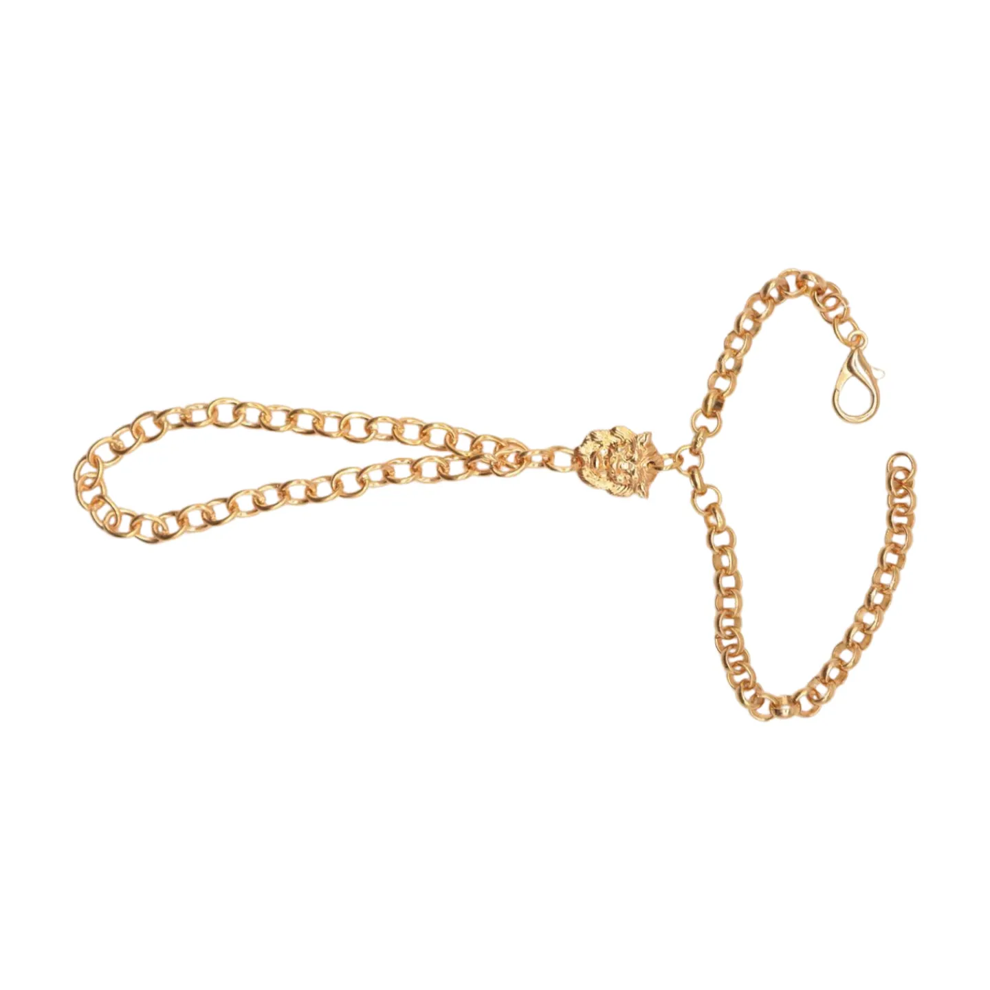 Women Gold Metal Hand Chain Lion Bracelet Ring