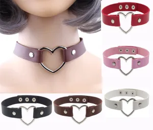 Women Lady Favorite Punk Goth Harajuku Grunge PU Leather Rivet Heart Collar Choker Funky  Necklace Jewelry