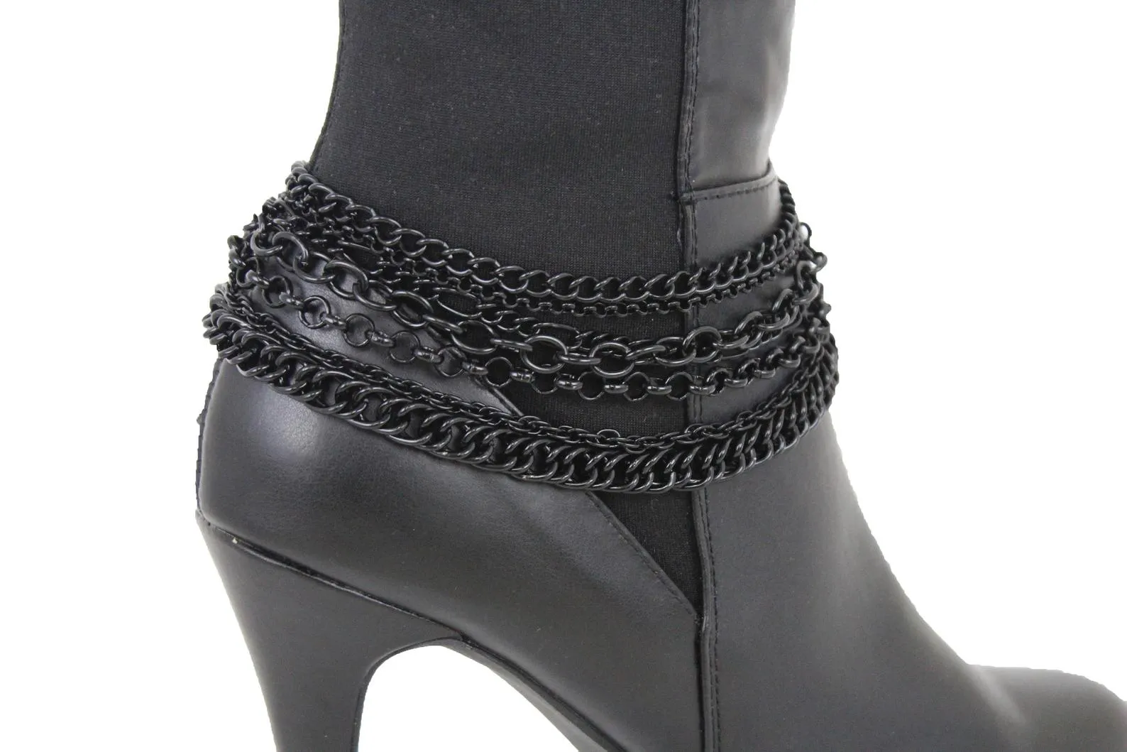 Women Western Boot Black Metal Chain Bling Style Shoe Bracelet Charm Wrap Around