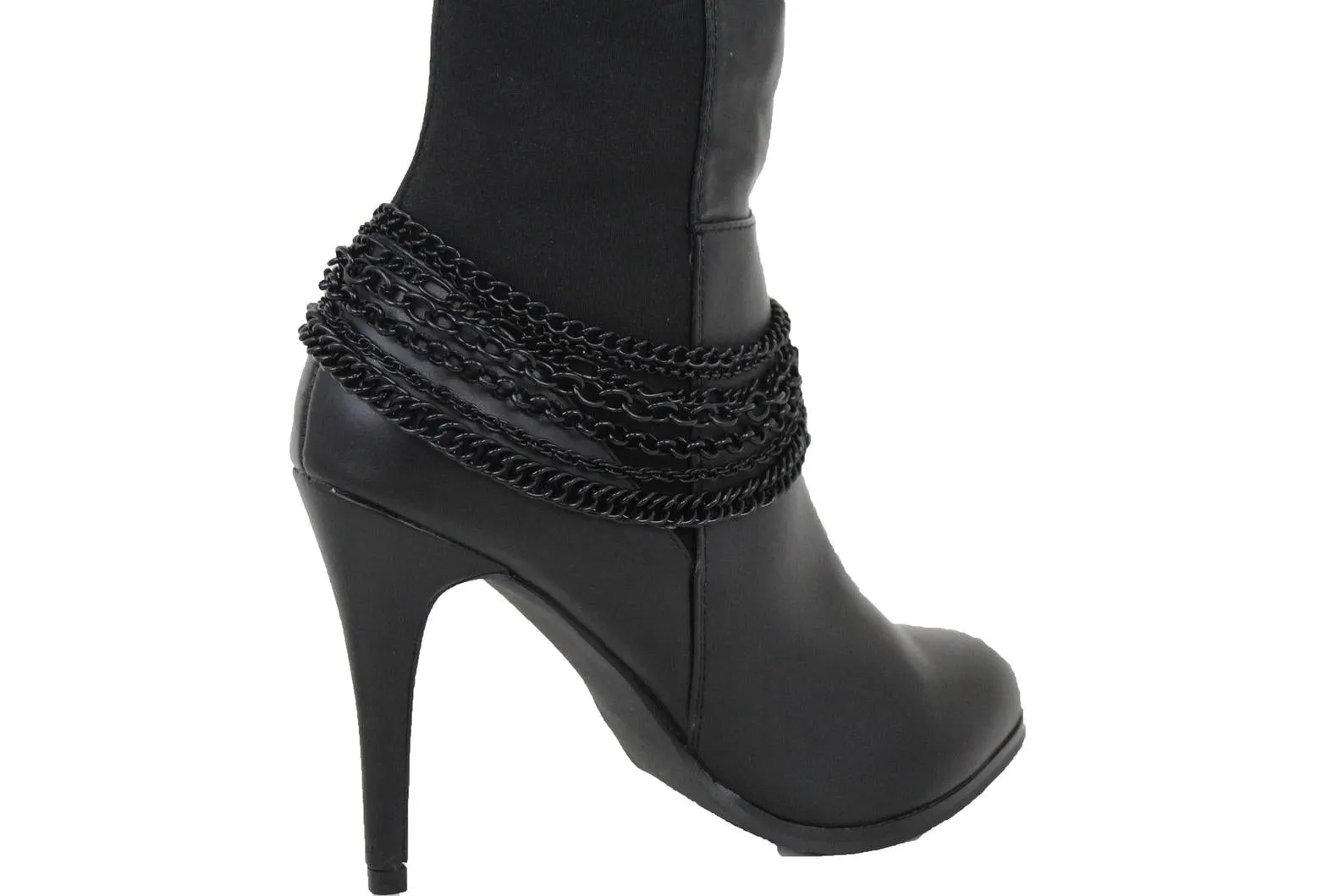 Women Western Boot Black Metal Chain Bling Style Shoe Bracelet Charm Wrap Around