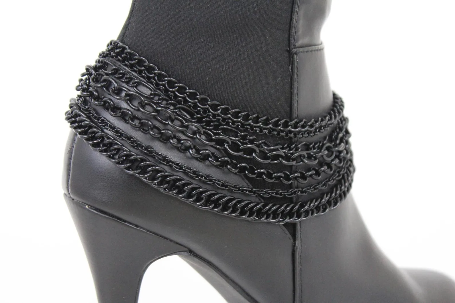 Women Western Boot Black Metal Chain Bling Style Shoe Bracelet Charm Wrap Around