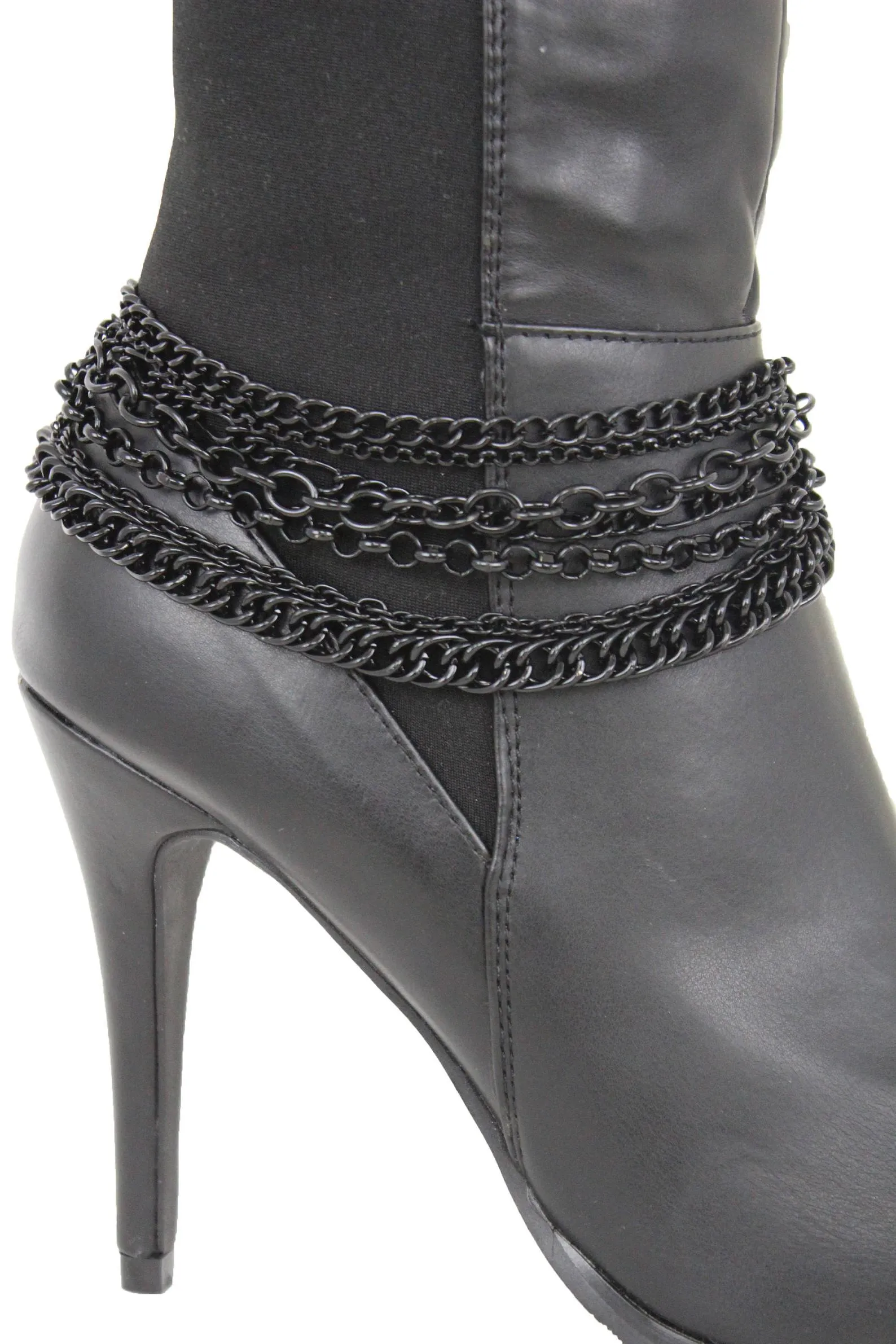 Women Western Boot Black Metal Chain Bling Style Shoe Bracelet Charm Wrap Around