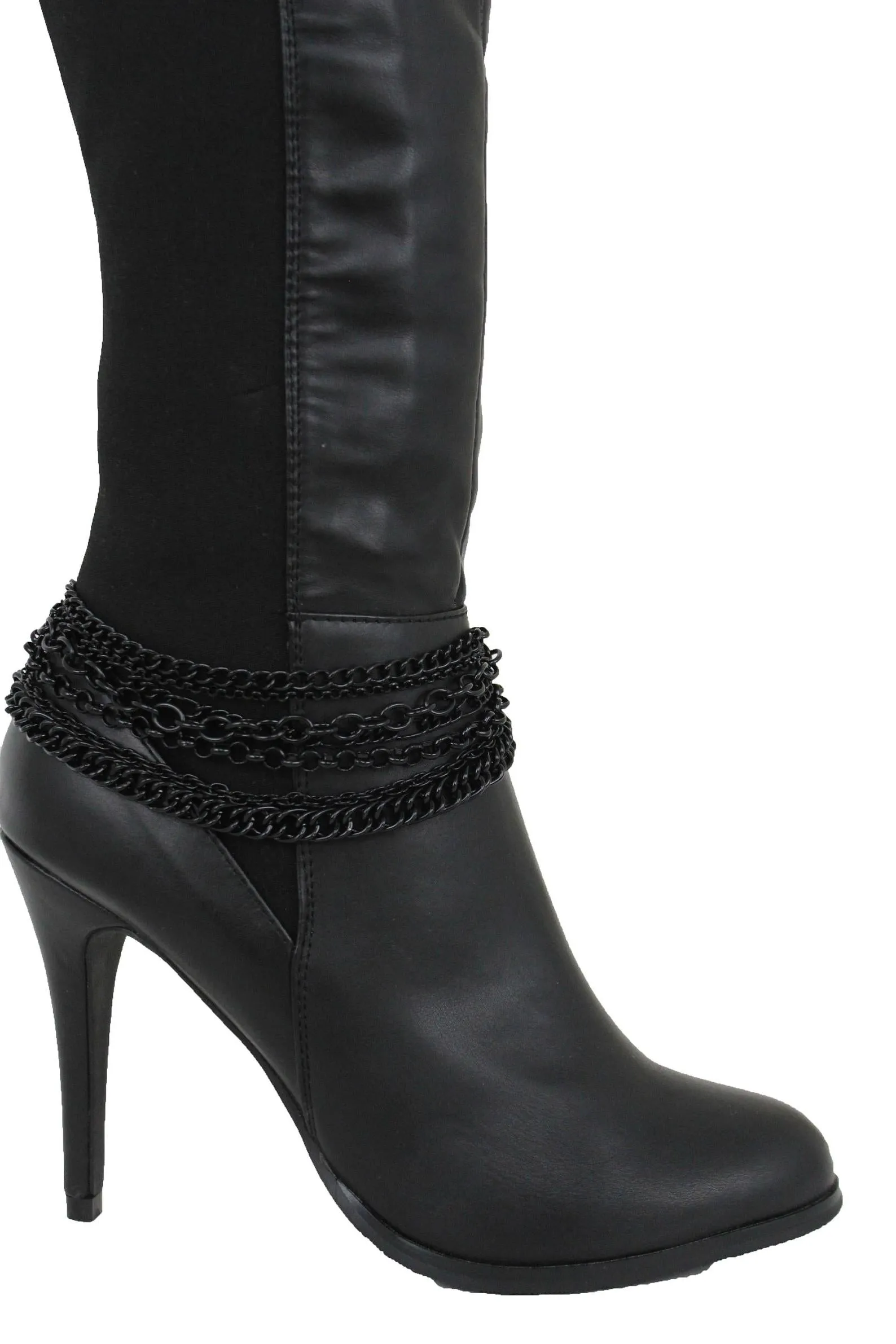 Women Western Boot Black Metal Chain Bling Style Shoe Bracelet Charm Wrap Around