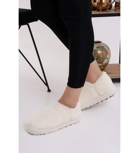 Women's Plush Winter Slippers Home Boots Fluffy 36-40 WHITE