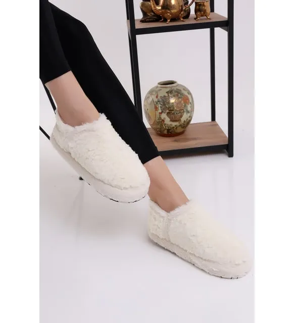 Women's Plush Winter Slippers Home Boots Fluffy 36-40 WHITE